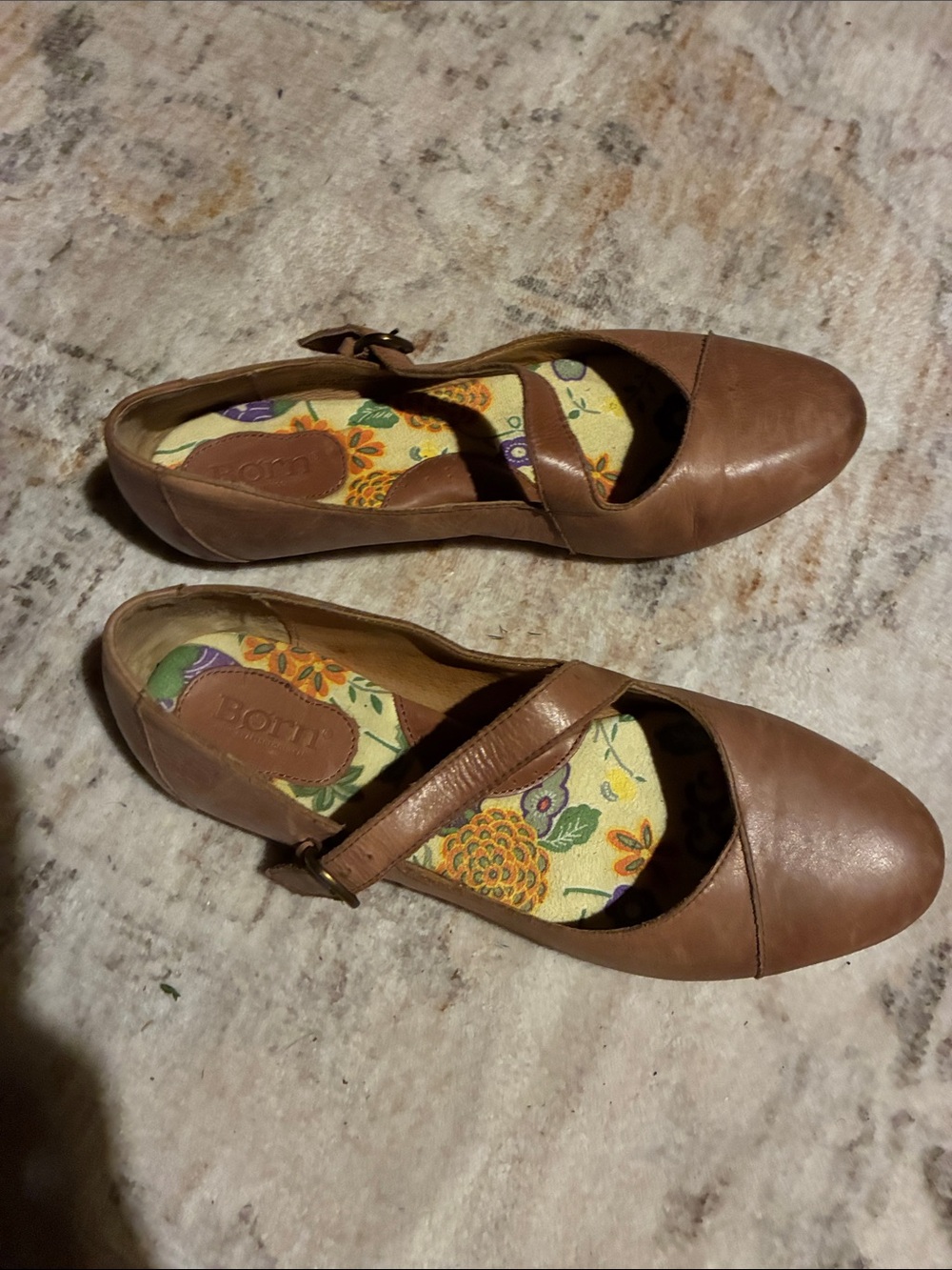 Born Brown Leather Mary Jane Flats with Strap size 7.5